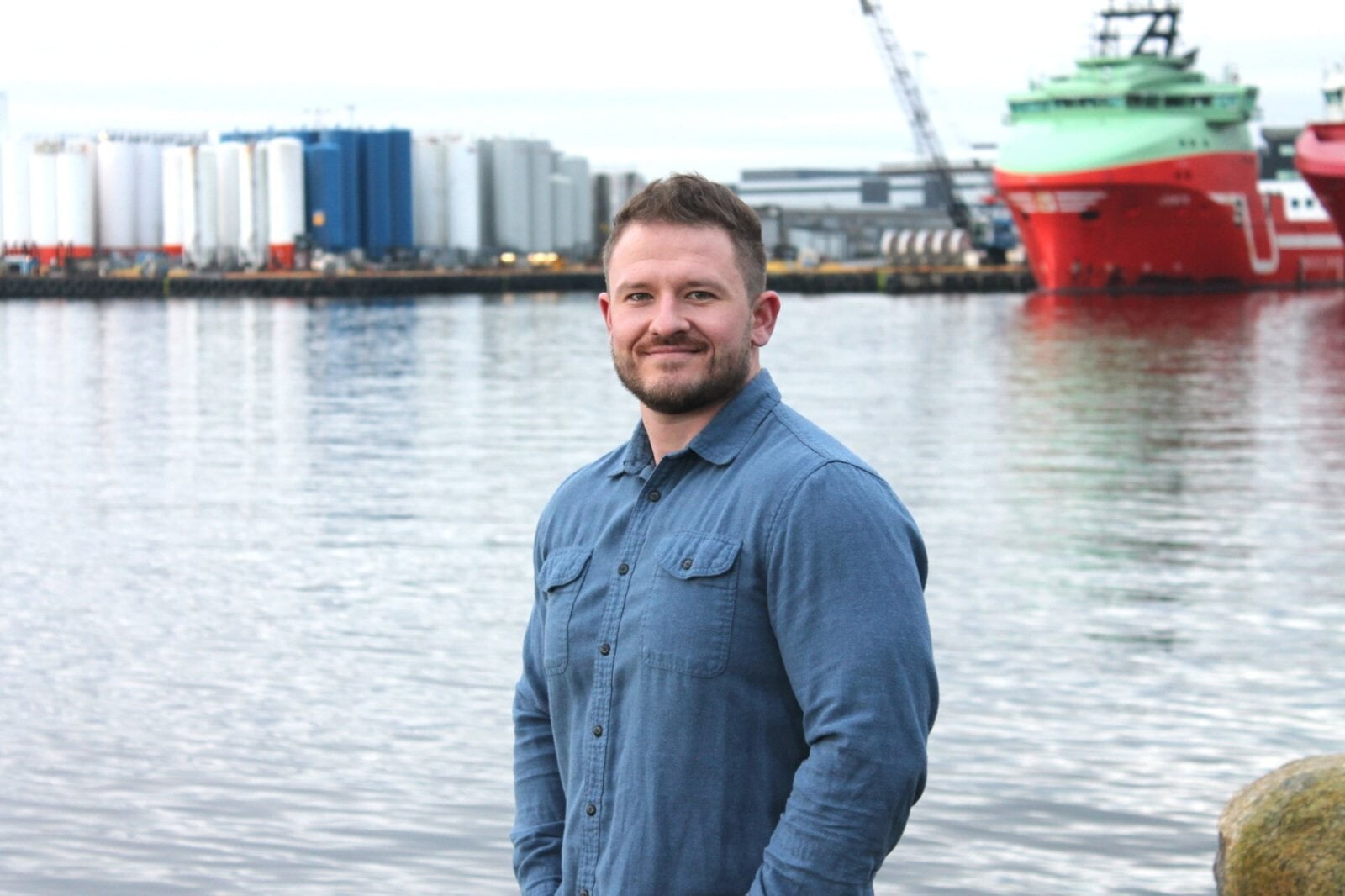 Founder of Nordic Chilled Water Consultants at an industrial harbour in Norway